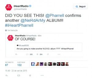 Pharrell Williams confirma novo álbum por Twitter