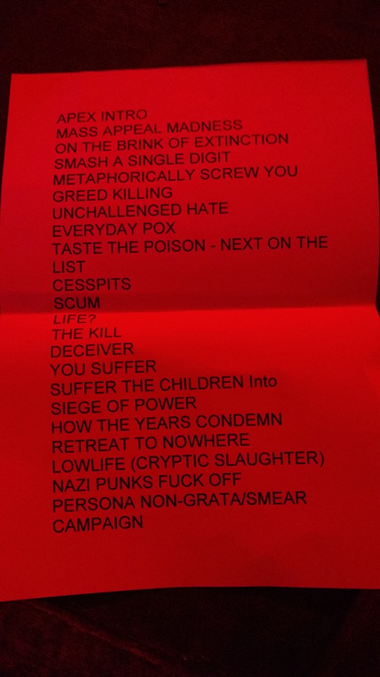 Set list Napalm
