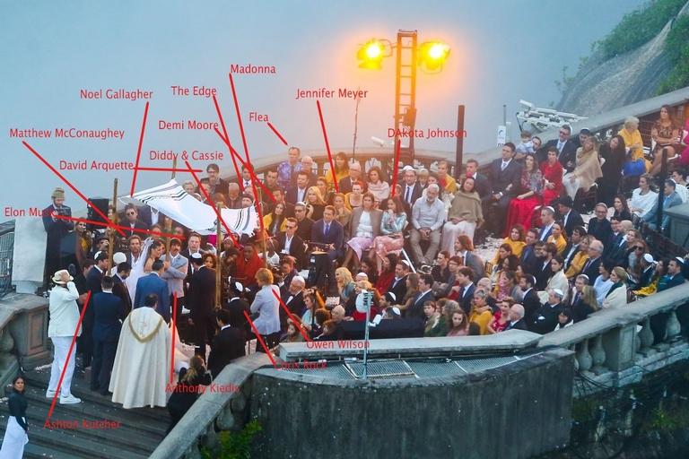 ** RIGHTS: WORLDWIDE EXCEPT IN BRAZIL, ITALY ** Rio de Janeiro, BRAZIL - *PREMIUM-EXCLUSIVE* **WEB EMBARGO UNTIL 10AM PST ON 10/26/17** - Talent manager Guy Oseary and wife Michelle Alves got married to new heights at the famous Christ the Redeemer atop of the mountain side of Rio de Janeiro, Brazil. The couple held their ceremony in front of their family and closest friends including some of Guy's Hollywood clients and A-List friends. Those in attendance were Madonna, P. Diddy, Cassie, Matthew McConaughey, Camila Alves, Bono, The Edge, Owen Wilson, Chris Rock, Elon Musk, Demi Moore, Ashton Kutcher, Dakota Johnson, Jennifer Meyer, Helena Christensen, Paul Oakenfold, Flea, Anthony Kiedis, Sasha Baron Cohen and David Arquette. Shot on 10/24/2017Pictured: Guy Oseary and Michelle Alves Renew VowsBACKGRID USA 25 OCTOBER 2017 BYLINE MUST READ: GADE / BACKGRIDUSA: +1 310 798 9111 / usasales@backgrid.comUK: +44 208 344 2007 / uksales@backgrid.com*UK Clients - Pictures Containing ChildrenPlease Pixelate Face Prior To Publication*